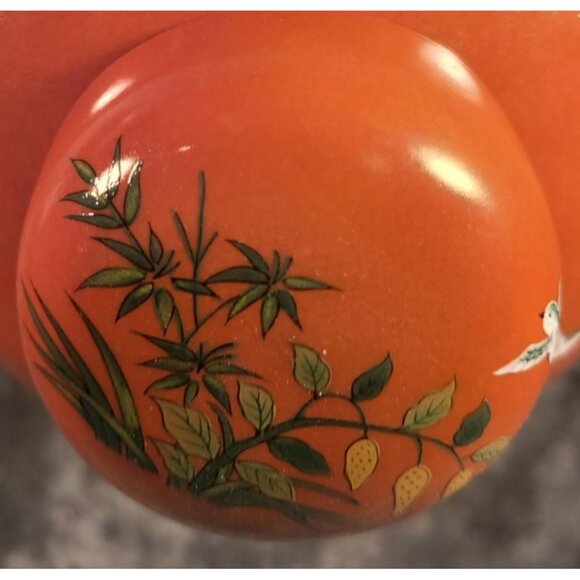 Andrea By Sadek Vintage Orange Porcelain Ginger Jar With Crane & Bamboo Design - Picture 7 of 7